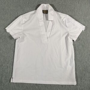 ORTTU Shirt Mens Large White Short Sleeve Deep V Pullover Stretch Casual